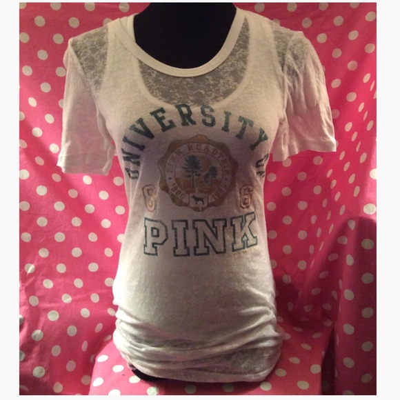 PINK Victoria's Secret Tops - 🚫Sold🚫 VS PINK white U of Pink burnout tee sz S